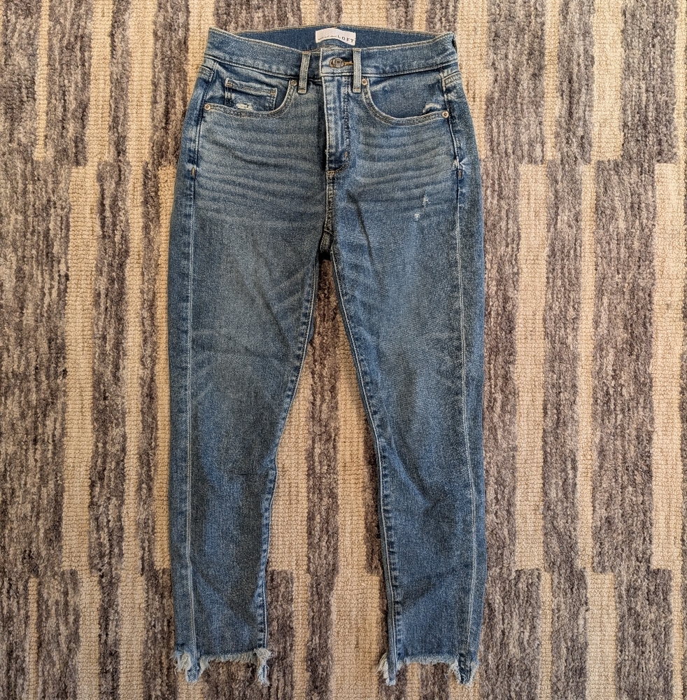 LOFT Blue Ankle Cropped Jeans with Vintage Distressing